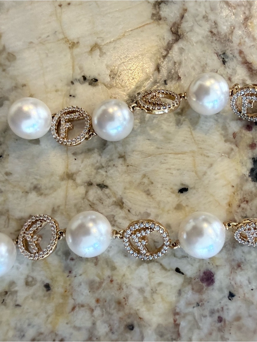 Fendi Gold-Tone Pearl and Crystal Logo Earrings